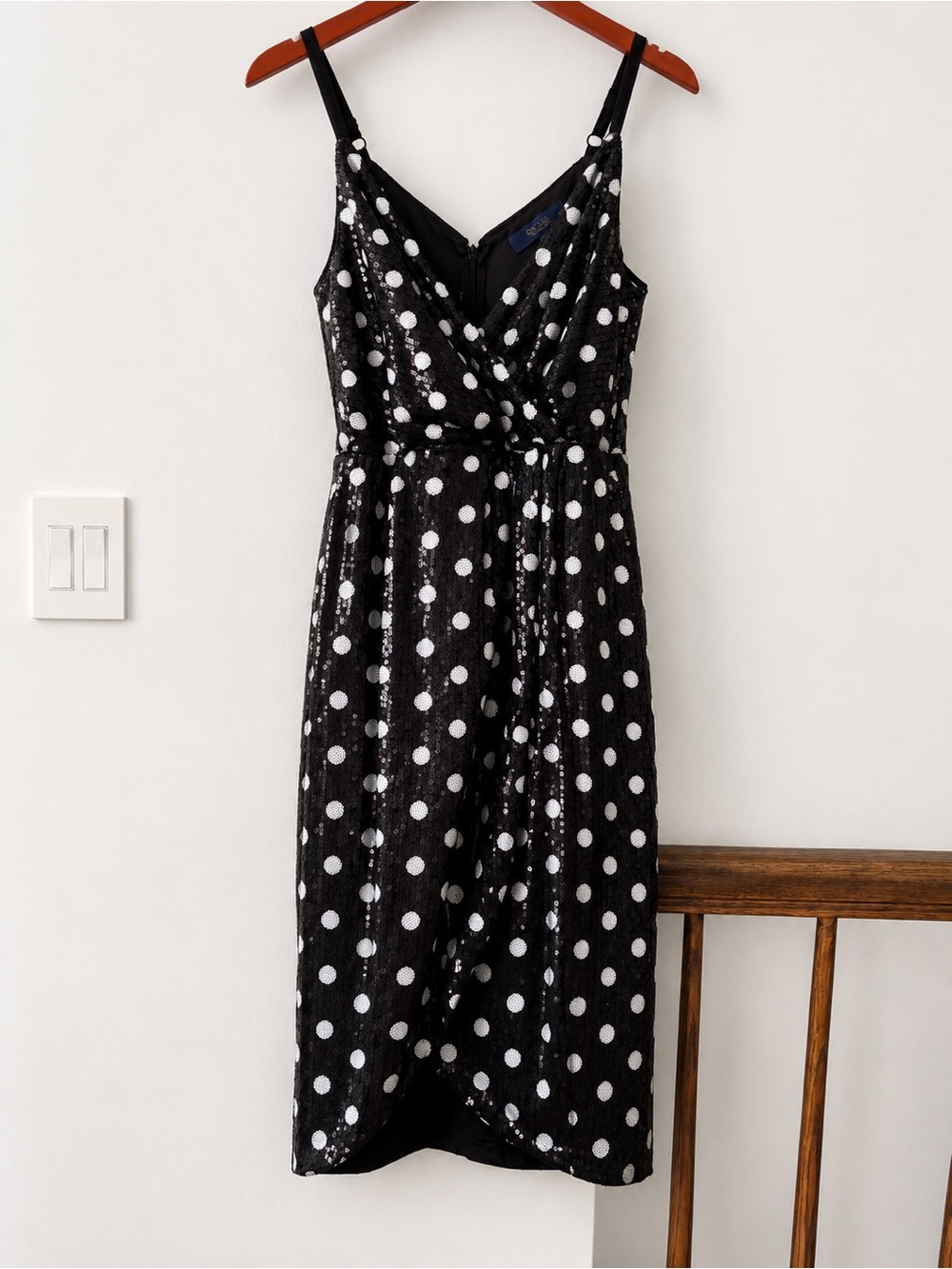 Rachel Roy Black Sequin Polka Dot Midi Dress – Size 6